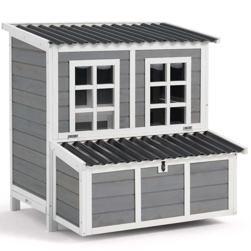 Large Wooden Chicken Coop With 3 Lockable Nesting Boxes, Gray