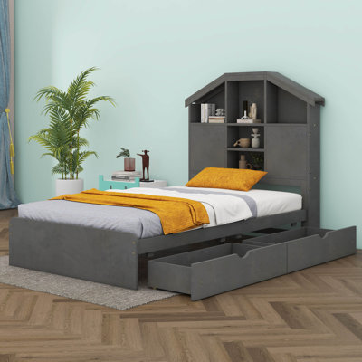 Dhramveer Wood Platform Bed With House-Shaped Storage Headboard And 2 Drawers -  Red Barrel StudioÂ®, C638B747CB6C4CF19C49B014AD8D2063