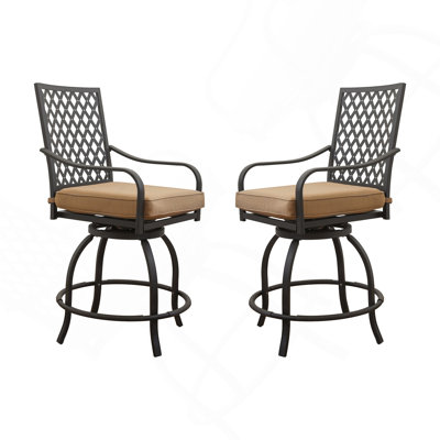 Outdoor Living Pivote les tabourets de bar, l'ensemble de bistro extérieur pour la terrasse du jardin, les chaises hautes de bar avec coussin de siège, le kaki (2 chaises)