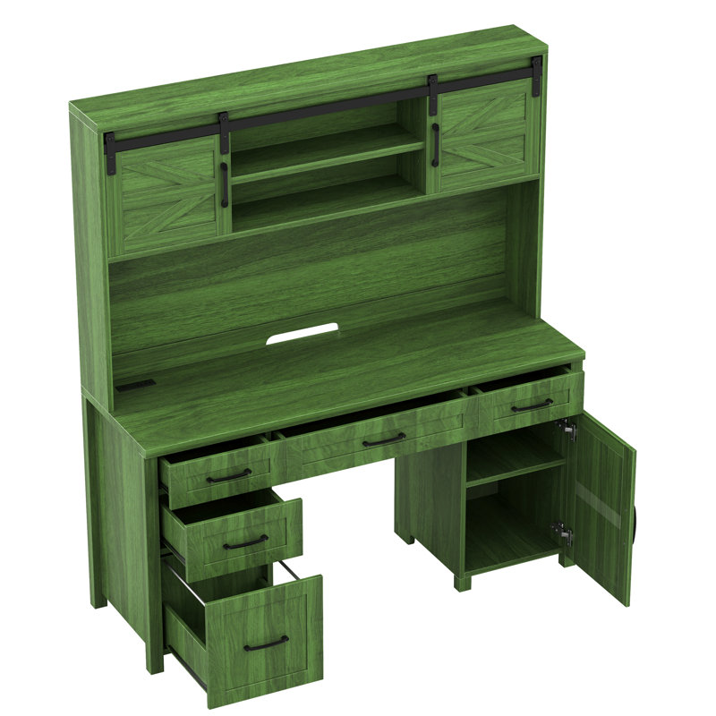 61'' W Executive Desk With Drawers And Power Outlets, Green
