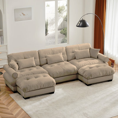 Canapé modulaire en U en forme de U avec deux repose-pieds mobiles, canapé d'angle moderne à 3 places avec coussins de taille, coussins décoratifs et accoudoirs Blostered, canapé convertible en forme de L pour le salon