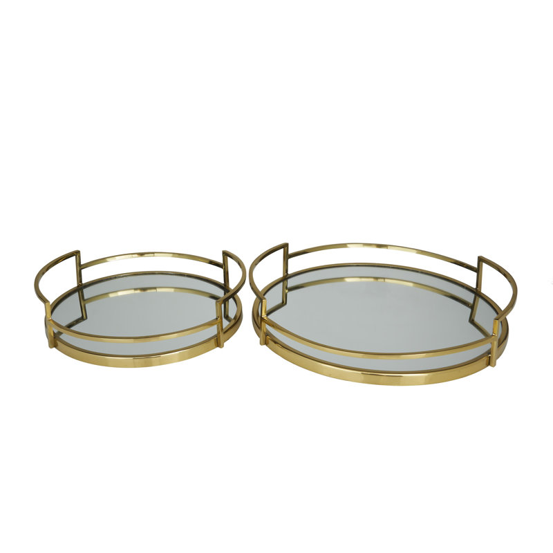 Decorative stainless steel tray set with metal mirror, Or