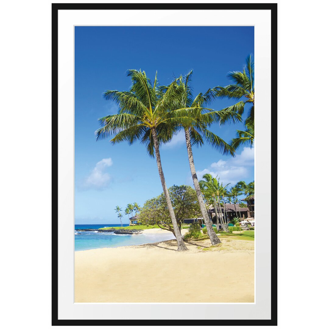 Gerahmtes Poster Wunderschöner Strand mit Palmen