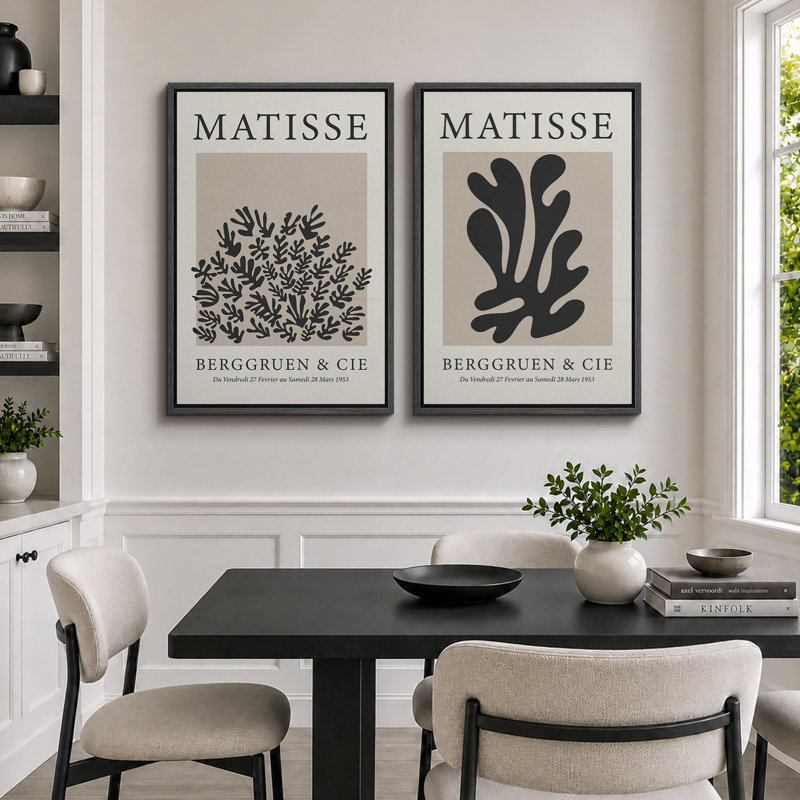 Classical Artwork "Henri Matisse, art botanique noir moderne, images murales neutres modernes, impression sur toile encadrée, ensemble de 2 pièces d'art mural" 16 x 24 x 2, 24 x 36 x 2