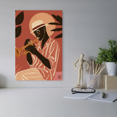 Soulful Jazz Trumpeter Retro Summer Tropical Wall Art Print 1 Piece Wrapped Canvas Wall Art