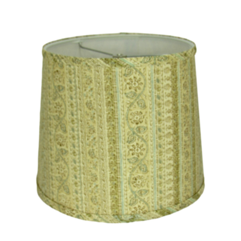 Abat-jour tambour d'inspiration rétro - Or doux et motif vert sauge, H 9 po x l 10 po x P 10 po