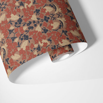 Red Ornate Damask Wallpaper, 225"H x 25"W, Pre-pasted Paper