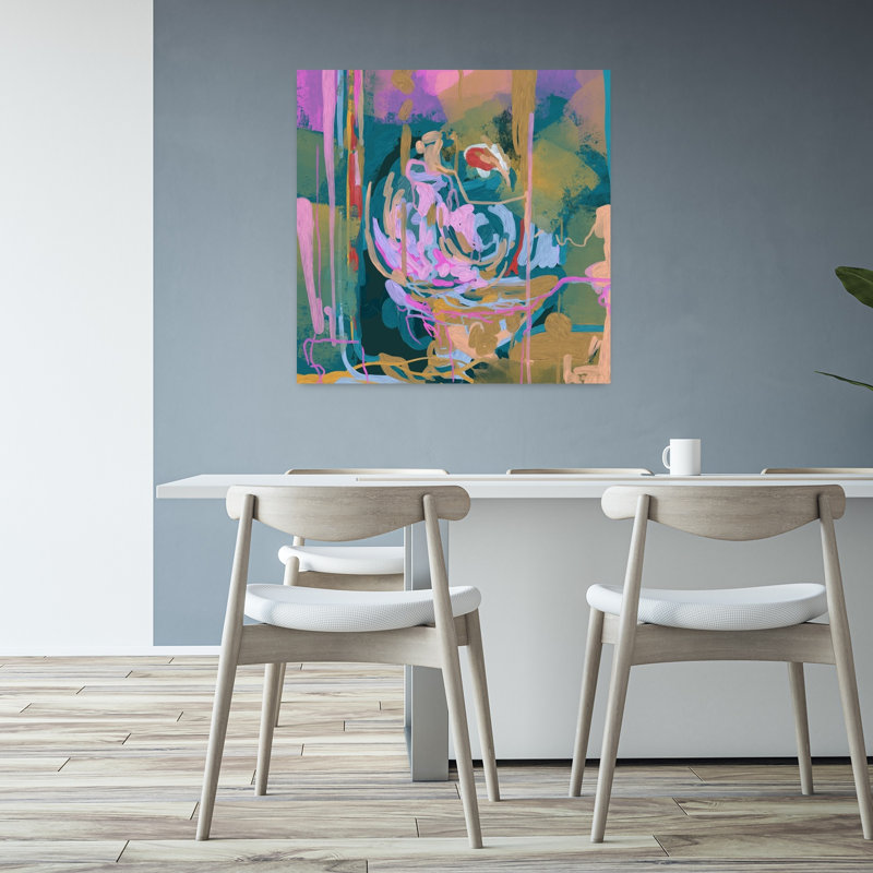 Art contemporain abstrait "Bold Contemporary Rose Ocean", H 32 po x l 32 po