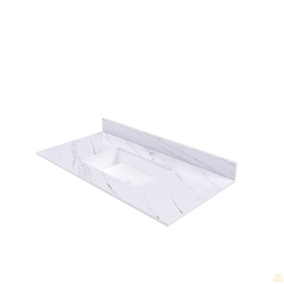 Comptoir de meuble-lavabo en marbre 43 po, comptoir avec 1 trou pré-percé, comptoir de salle de bain avec lavabo central encastré rectangulaire