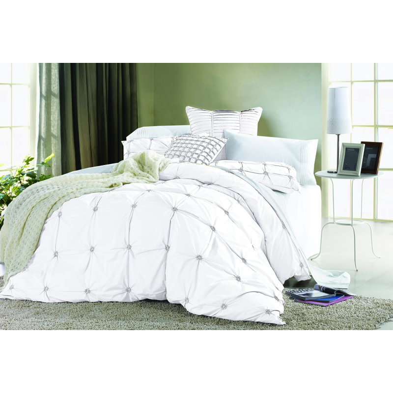 Basile Cotton Satin Duvet Cover, Full / Queen, White