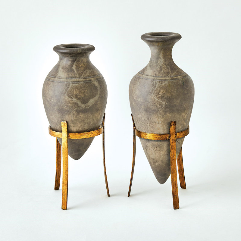 Amphora Alabaster Vase-Grey-Lg