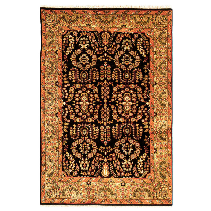 Tapis noir et noir de haute qualité noué à la main
