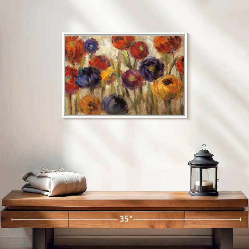 Asters et mamans, 19 po x 13 po, Cadre flottant blanc