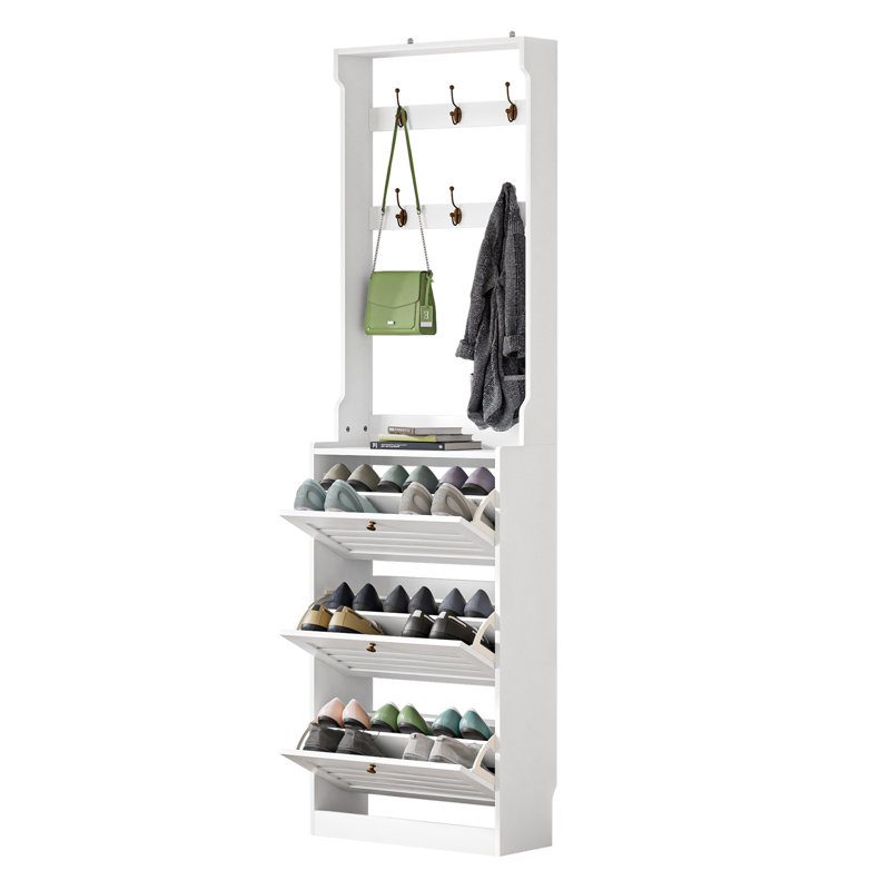 Kahl 78.7"H Flip Down Shoe Storage  with 3 Flip Drawer, White