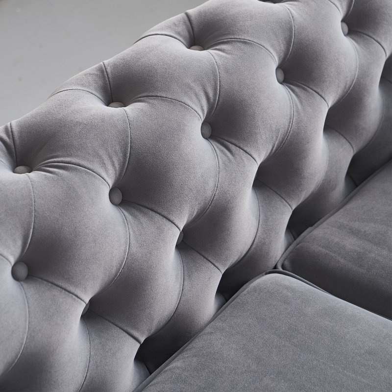 89''W Modern Tufted Velvet Living Room Sofa with Two Seat Cushions and Two Toss Pillows, Gray