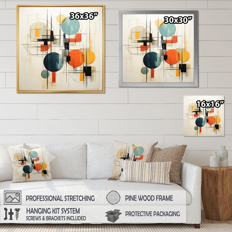 " Colorful Mid Century Geometry Patchwork II ", Gold Picture Framed, 16" H x 16" W x 1" D