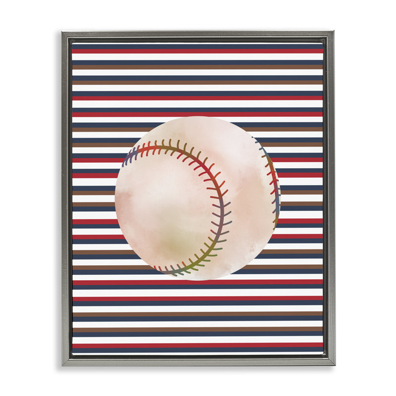 Cadre flottant de rayures et de baseball, design par Marcus Prime, Gris, H 21 po x l 17 po