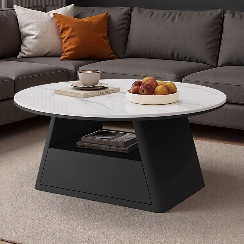 Table basse italienne de style crème minimaliste, Blanc / Gris, Noir, H 15,74 po x L 35,43 po x l 35,43 po