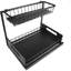 Rangement coulissant sous évier à 2 niveaux - Support de rangement coulissant en métal avec panier supérieur et pieds antidérapants pour la cuisine, la salle de bain et le garde-manger - Noir