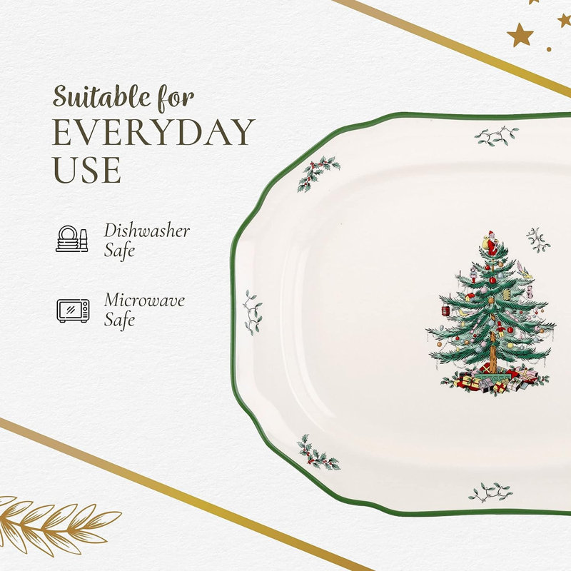 Spode Christmas Tree Sculpted Oval Platter 14"