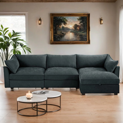 Chenille 3-Seat Couch Sofa with Hidden Storage Drawers
