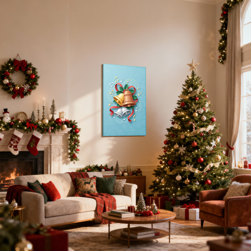 «Christmas Christmas Bells Music Notes Ribbon Holly», ensemble de 3 impressions d'art sur toile, H 24 po x l 16 po