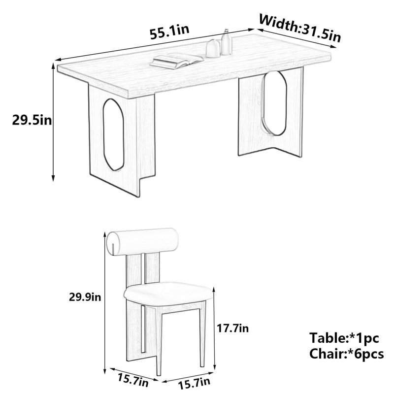 Rock Board Dining Table with Solid Wood Base, 29.5"H x 55.1"L x 31.5"W