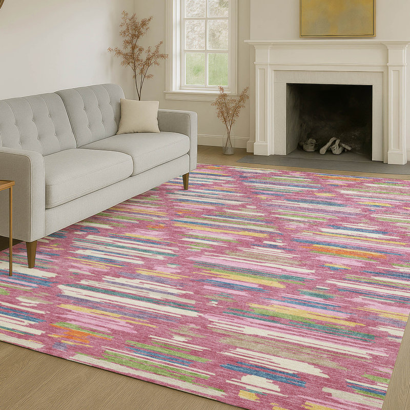 Machine Washable Indoor/Outdoor Chantille ACN2502 Southwest Rug, 5' x 7'6", Blush
