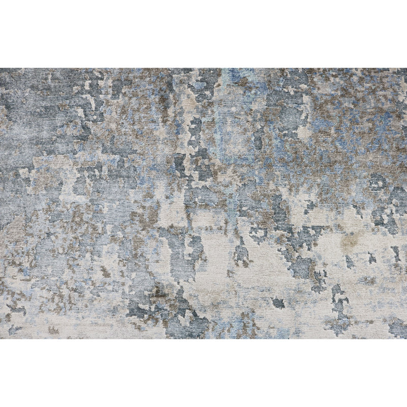 Tapis gris et bleu noué à la main de haute qualité, Rectangle 10 pi x 14 pi