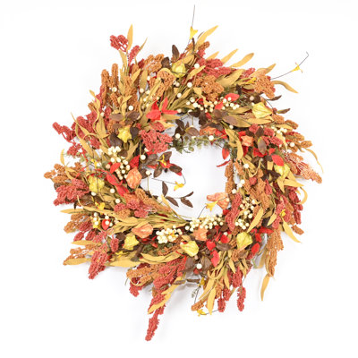 24" Artificial Farmhouse Blossom Cluster Foliage Leaves Berry Fall Harvest Thanksgiving Day Wreath For Front Door