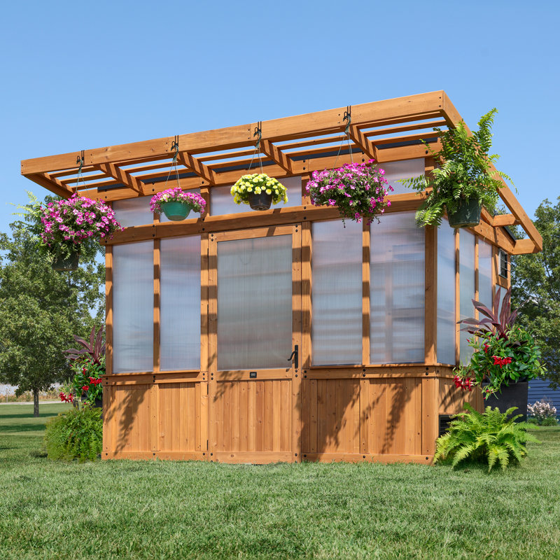Backyard Discovery Poppy 11' x 7' Cedar Wood and Polycarbonate Walk-In Outdoor Greenhouse Kit with PowerPort
