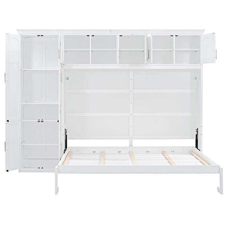 Grand lit escamotable mural avec armoires, Blanc