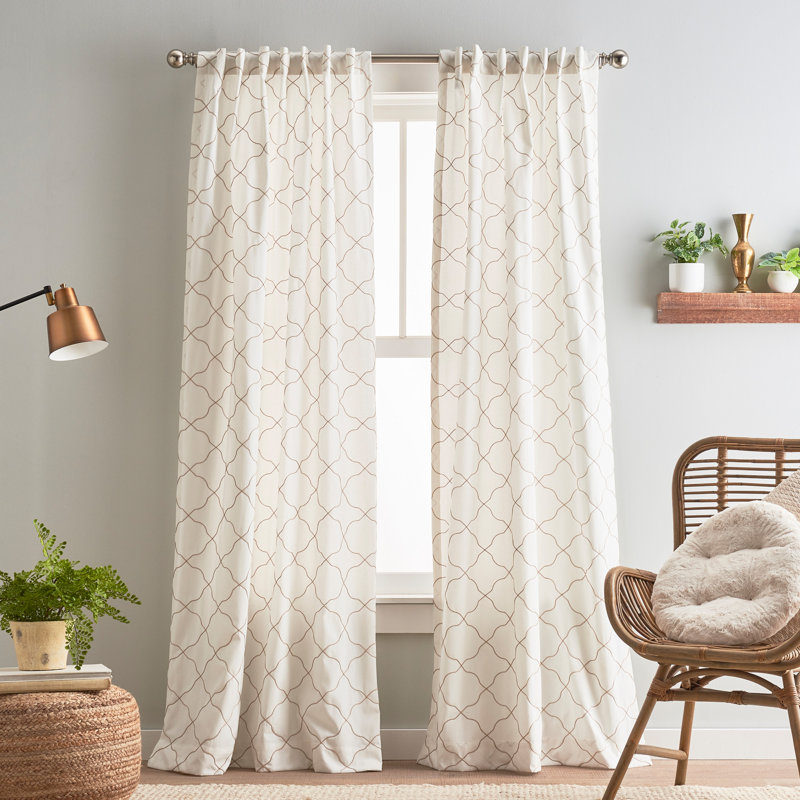 Linen Light-Filtering Embroidered Back Tab Window Panel Pair