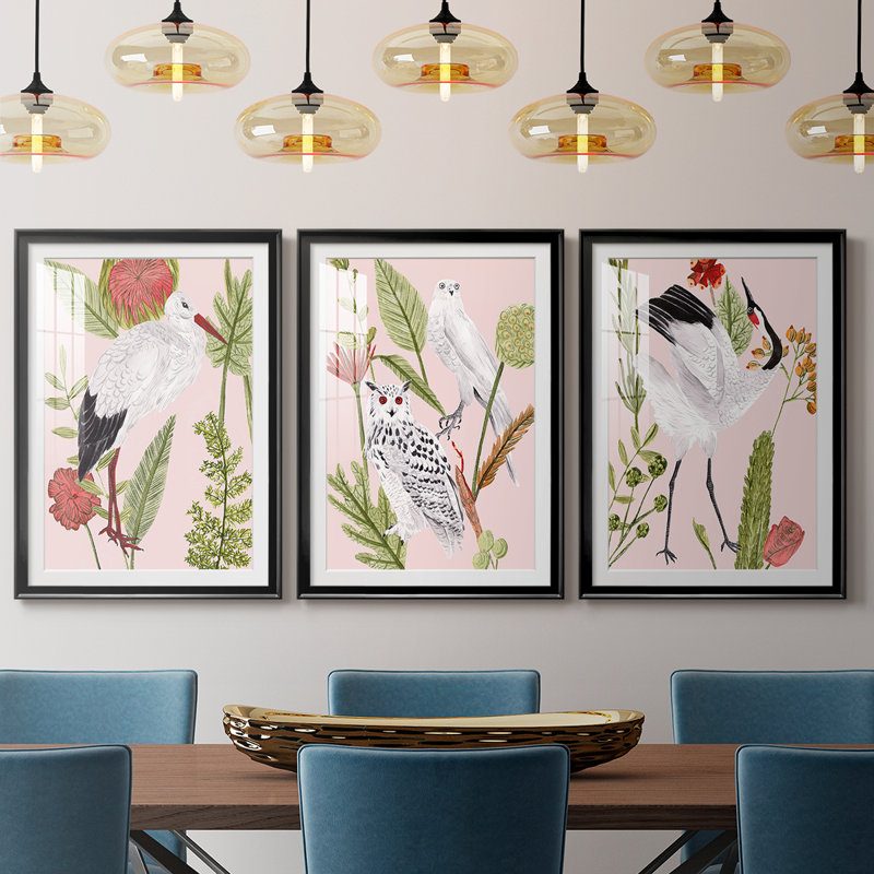 Birds in Motion IV - Impression encadrée personnalisée de qualité supérieure - 3 pièces, H 39 po x l 81 po, Noir