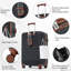 Ensemble de bagage à main à ouverture frontale de 20 pouces avec sac de voyage extensible, ensemble de valises rigides en ABS avec port USB, porte-gobelet, noir et brun-132487237