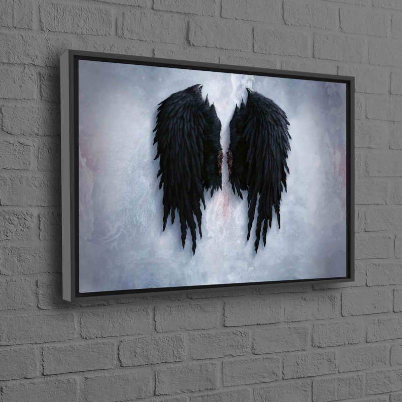 Modern Abstract Angel Art Canvas Featuring Fashionable Wings for an Artistic Wall Display, Framed Print without Mat, Black