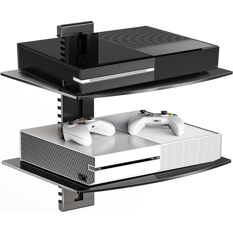 Glass Floating Shelves, TV Wall Mount with Shelf for DVD Player / PS4 / Cable Boxes/Game Consoles/Sky Box