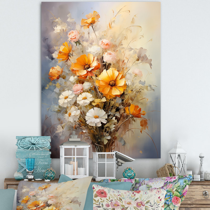 «Darb Beige Sunflowers», impression romantique sur toile, H 20 po x l 12 po x P 1 po, Toile tendue