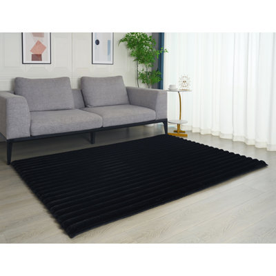 Tapis noir en fausse fourrure côtelé ultra doux Collection Madrid