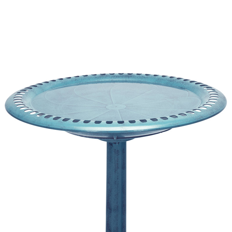 Bain d'oiseaux sur piédestal avec base à volutes et piquets, Bleu