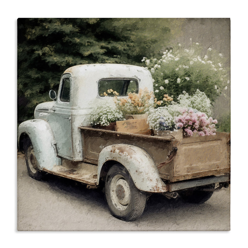 Vintage Truck with Country Florals Canvas Wall Art, 17" x 17"