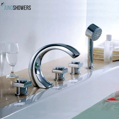 Juno New Design 5 pièces finition laiton chromé robinet de douche pour baignoire avec douchette à main et douche à main
