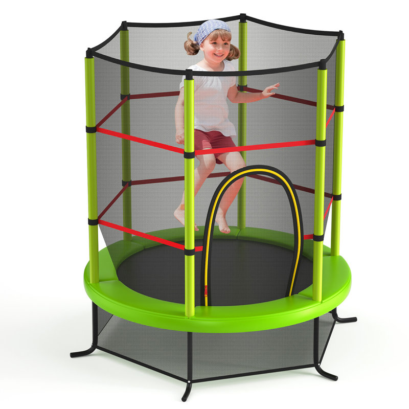 Costway 55" Round Backyard Trampoline with Safety Enclosure, Green