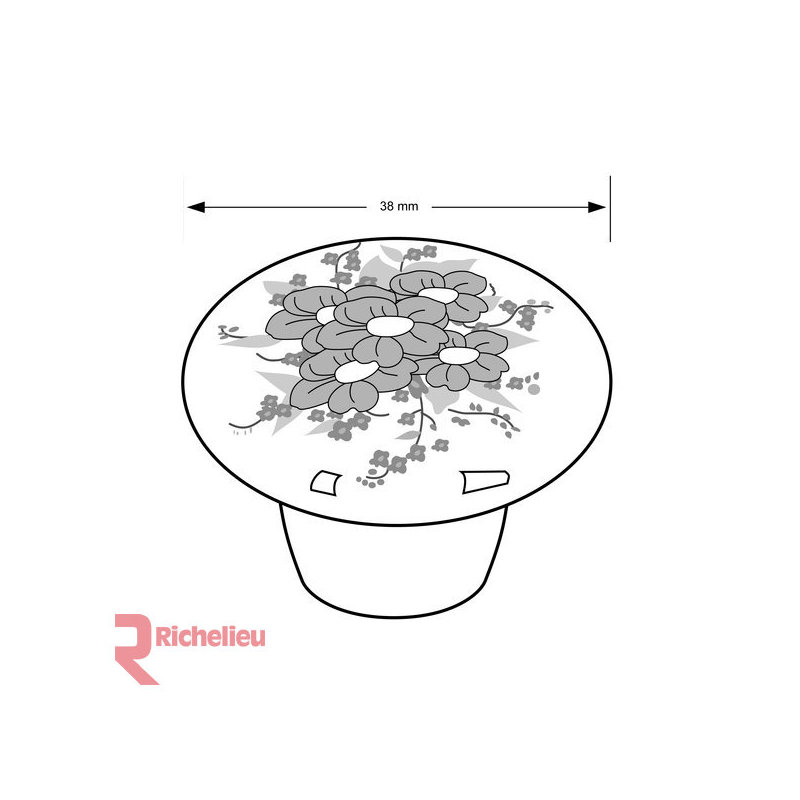 Expression 1 1/2" Diameter Mushroom Knob, Flower Bouquet