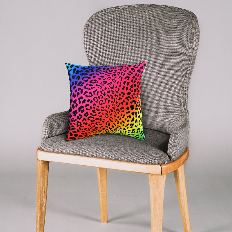 Animal Print Reversible Throw Pillow, Rainbow Gradient/Black