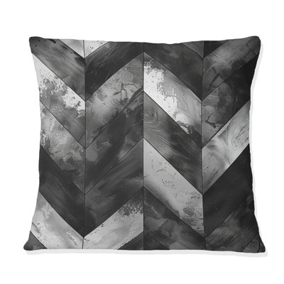 Grey White Charcoal Herringbone I - Transitional Throw Pillow