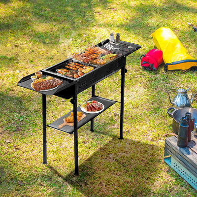 Barbecue portatif au charbon pliable 2-en-1: idéal pour le camping, le barbecue dans la cour arrière et les pique-niques