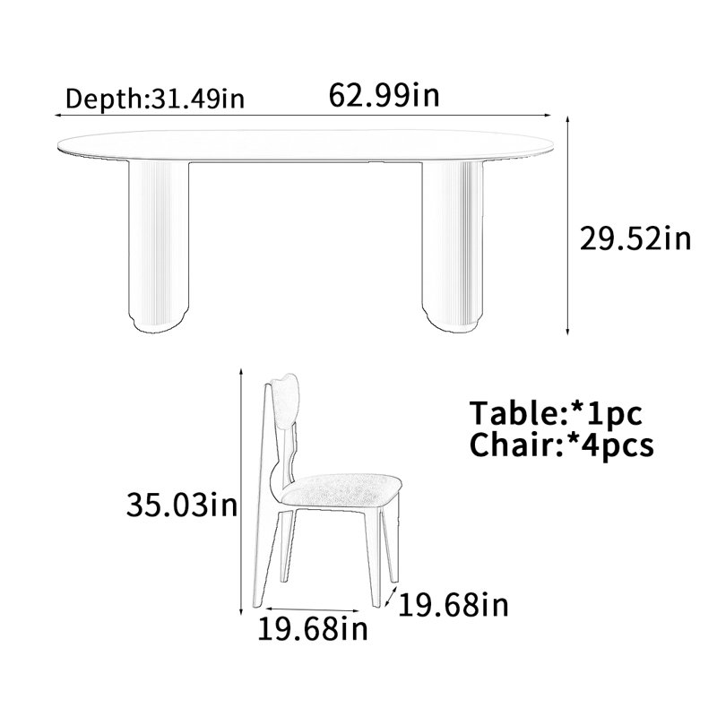 Table de salle à manger Vintage, H 29,52 po x L 62,99 po x l 31,49 po