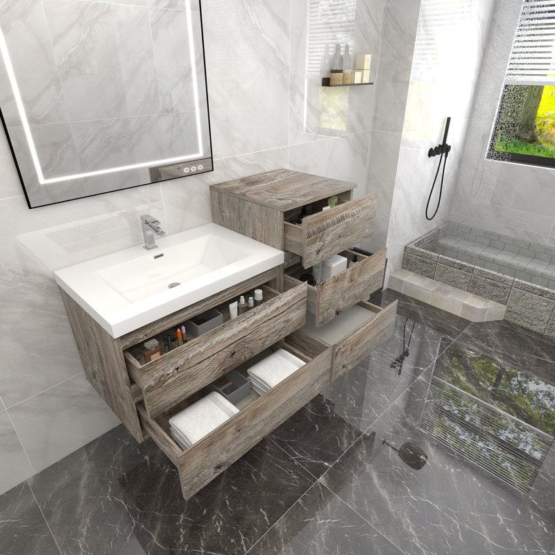 Moreno Bailey 49'' Single Bathroom Vanity with Acrylic Top, Natural Wood