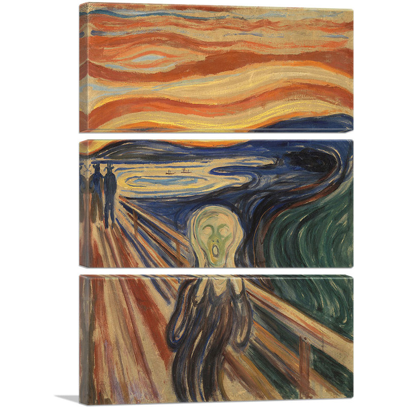«The Scream 1910» par Edvard Munch, ensemble de 3 reproductions d'art sur toile tendue, H 60 po x l 40po x P 1,5 po